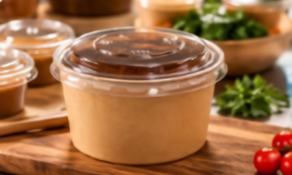 Bowl kraft ecoamigable con tapa transparente