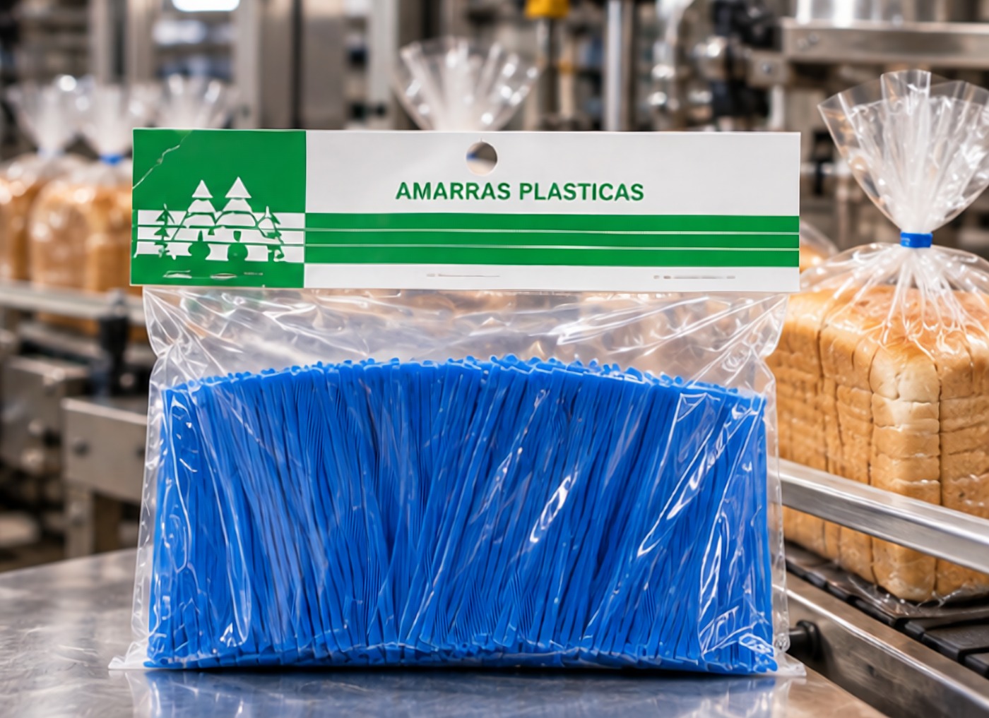 Amarras plásticas azules en bolsa